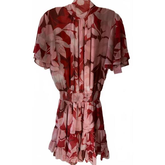 NEW MISA LOS ANGELES women's floral high neck dress in pink